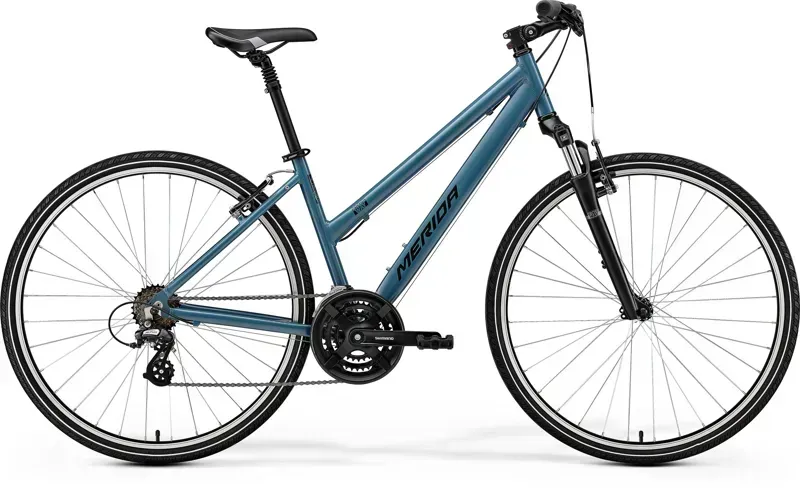 2025 Merida Women's Crossway 10-V Hybrid Bike in Blue/Black