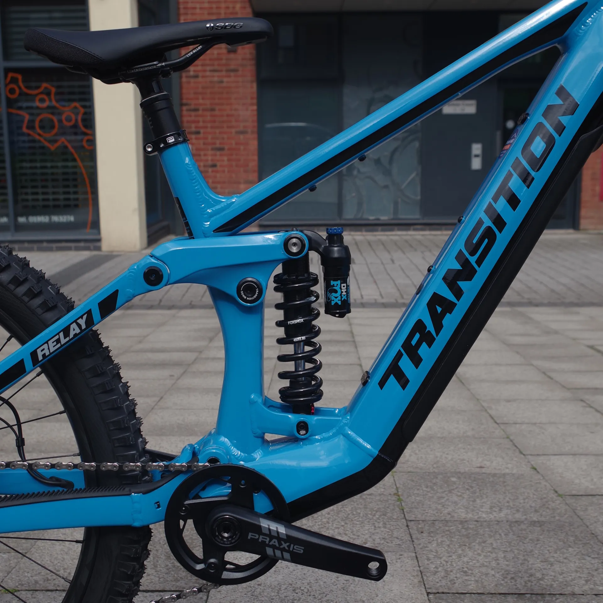 Transition Relay PNW Alloy GX Large Electric Mountain Bike in Tr Blue