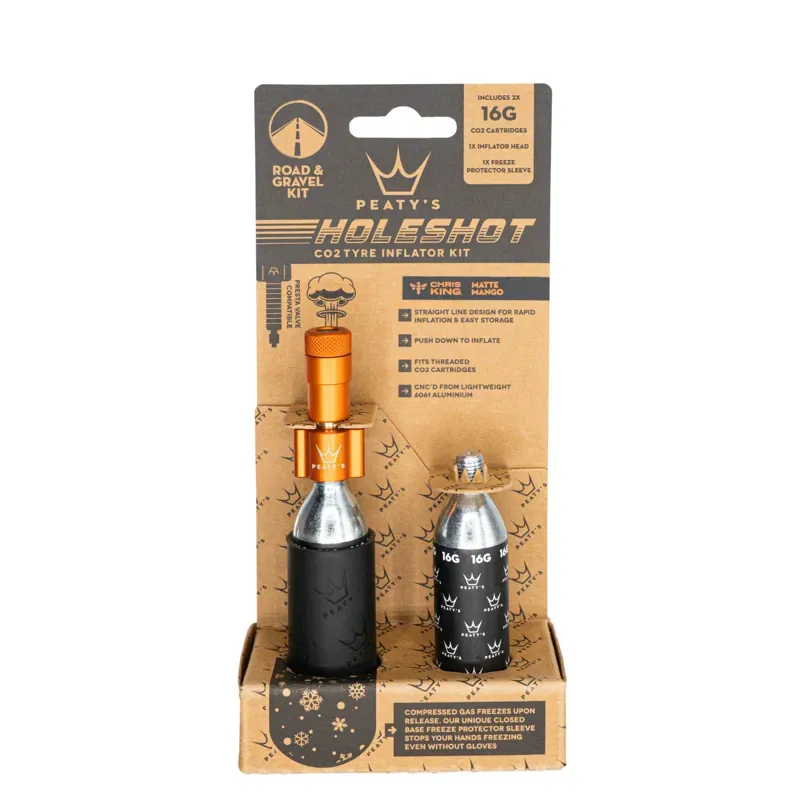 Peaty's Holeshot CO2 Road And Gravel 16g Tyre Inflator in Mango