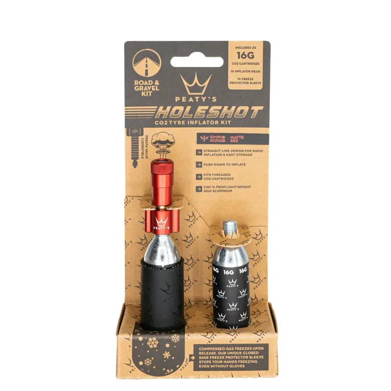 Peaty's Holeshot CO2 Road And Gravel 16g Tyre Inflator in Red